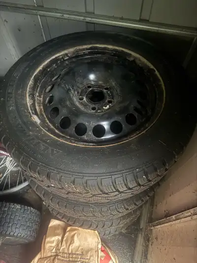 $500 obo. Winter tires on rims. 215 60 r 16 tires. Rims are off a 2014 Chevy Cruze. 9-10/32” left, m...