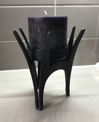 Modern brutalist style cast iron pedestal candle holder home art