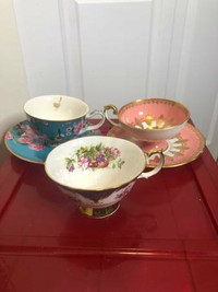 GY. "Aynsley" Bone China Pink & Gold Gilt Tea Cup and Saucer Eng