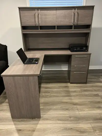 Modern L-shaped corner office desk with built-in storage!, View more