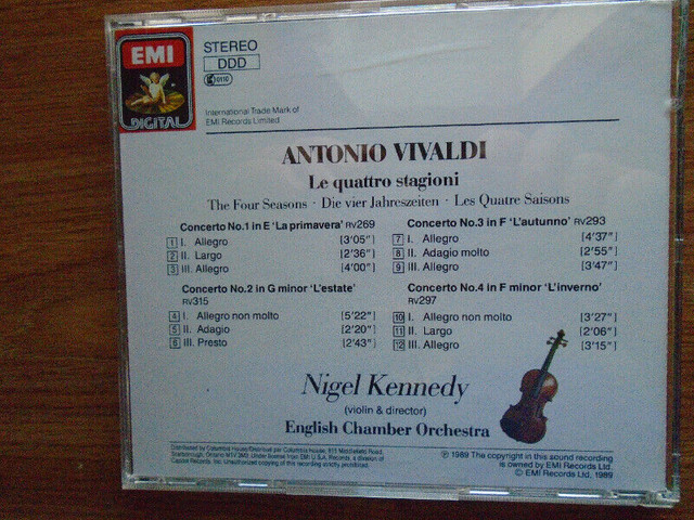 Cd musique Nigel Kennedy Vivaldi The Four seasons Music CD dans CD, DVD et Blu-ray  à Lévis - Image 4
