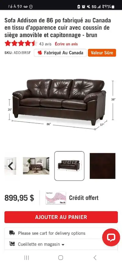 Sofa 3 places brun Négociable, View more