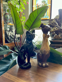 Mid Century Glazed Pottery Puppy and Cat