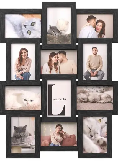 ️ SONGMICS 12-Photo Collage Frame (4 × 6 in) – Ink Black Wall Display Showcase life’s best moments i...
