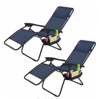 Navy Folding Zero Gravity Metal Outdoor Lounge Chair (2-Pack)