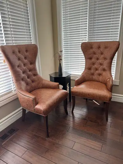 Custom Vintage Brown Winged Back Chair, View more