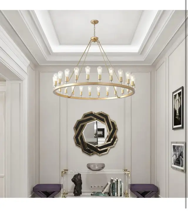 CoyRizds Gold Wagon Wheel Chandelier 48" 24-Lights in Indoor Lighting & Fans in City of Toronto - Image 4