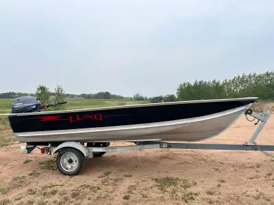 14’ Lund with a 25hp yamaha Always stored indoors Comes with an EZ Loader trailer, a boat cover, fue...