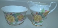 Vintage Fine Bone China Cream & Sugar Bowl Gold Gilt Floral