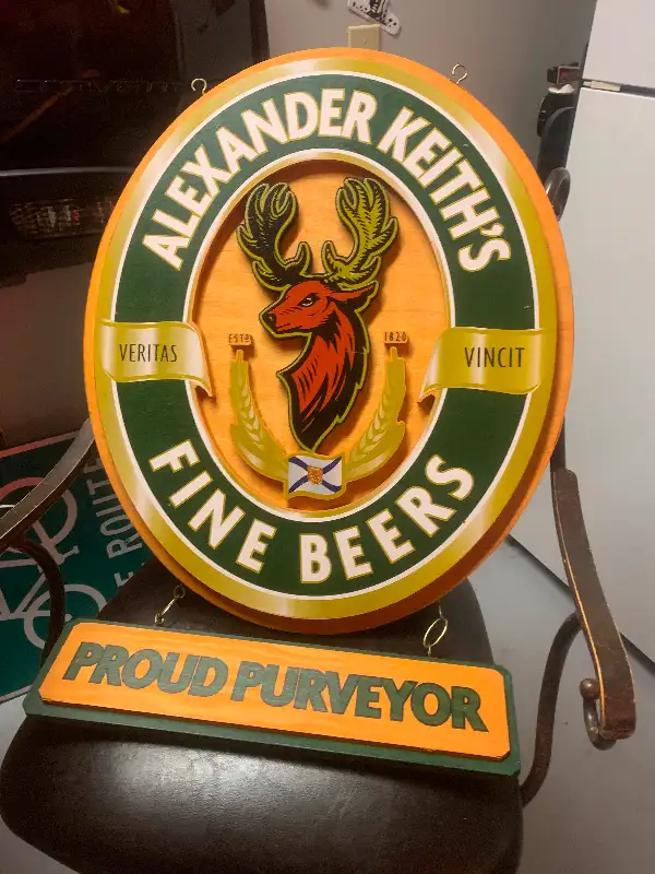 Vintage Alexander Keith DualSided dual hanging bar beer sign in Arts & Collectibles in Calgary - Image 3
