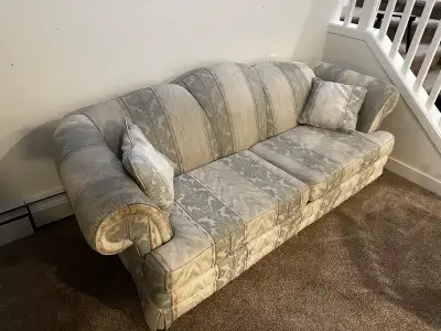 Free couch with hideaway bed and small side chair., View more