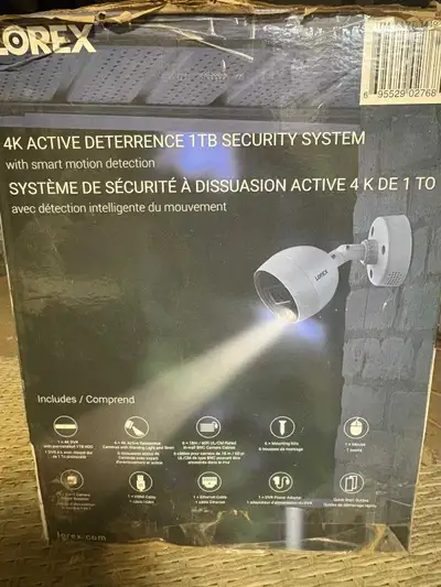 I'm selling a new Lorex 4K Active Deterrence 1TB Security System with smart motion detection. This s...