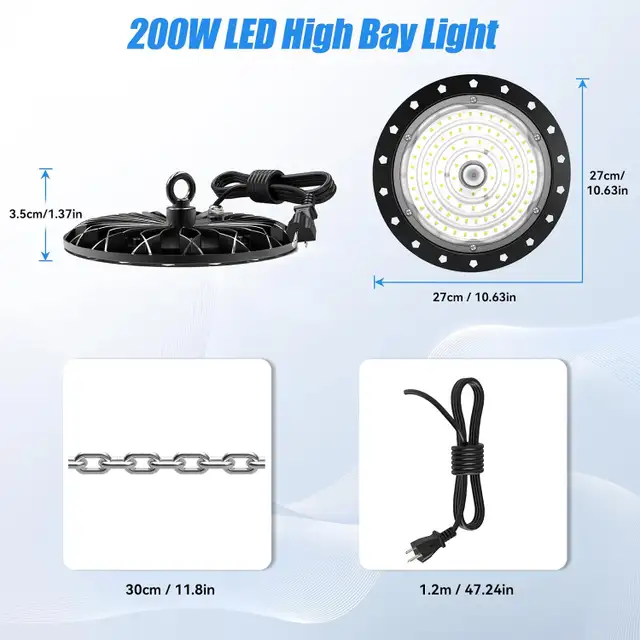 4-Pack 200W UFO LED High Bay Lights – 20,000LM, 6000K Daylight, in Indoor Lighting & Fans in Oakville / Halton Region - Image 5