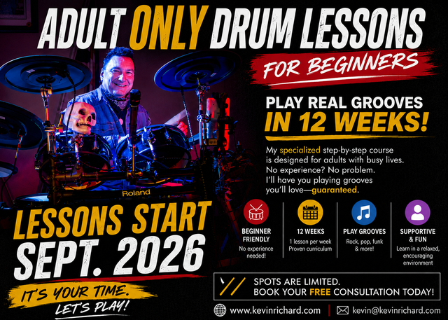 ADULT ONLY BEGINNER DRUM LESSONS