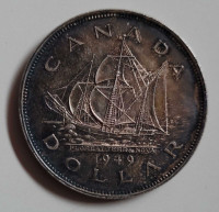 Vintage 1949 Canadian Silver Dollar Collectible Coin 
