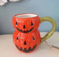 Halloween Jack o Lantern Double Stacked Ceramic Pumpkin Mug