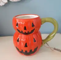 Halloween Jack o Lantern Double Stacked Ceramic Pumpkin Mug