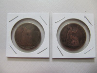 Vintage Two Piece Lot Of British UK Pennies Circa 1866 & 1890