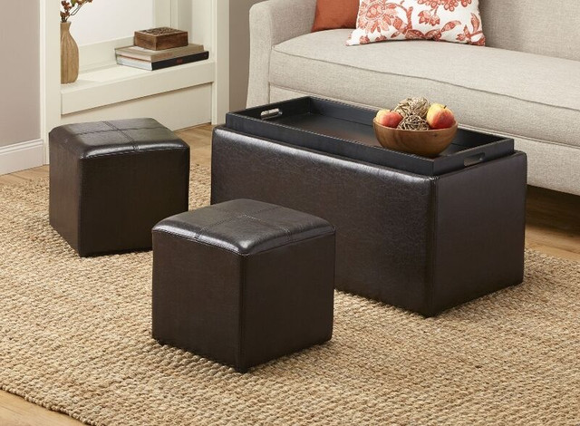 Leather-Look 3-Pc. Storage Bench & Ottoman Set in Coffee Tables in Hamilton - Image 2