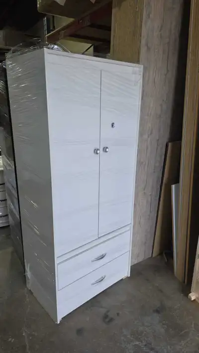White Storage Wardrobe with Double Doors & Two Drawers, View more