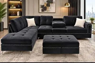 Velvet Sectional Sofa with Ottoman, View more