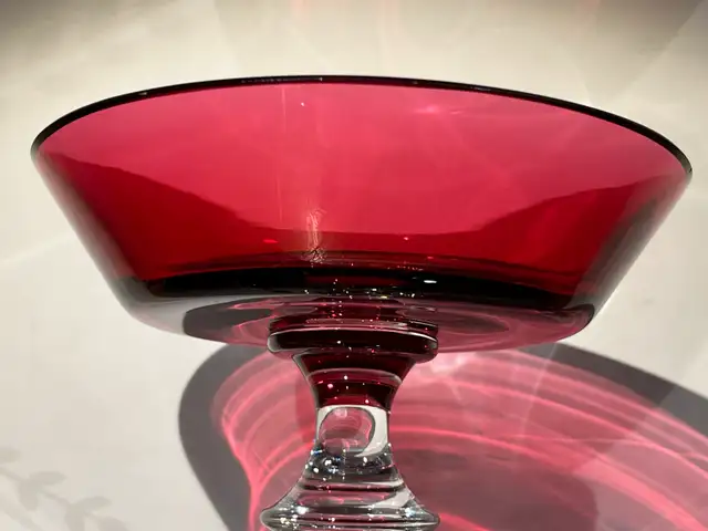 Val St Lambert  Cranberry Pedestal Dish Art Glass62863258199683123