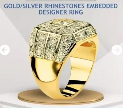 Gold-tone Silver Rhinestones Gem Studded Ring, View more