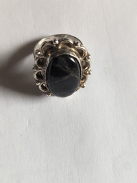 Antique 925 silver black Agate ring