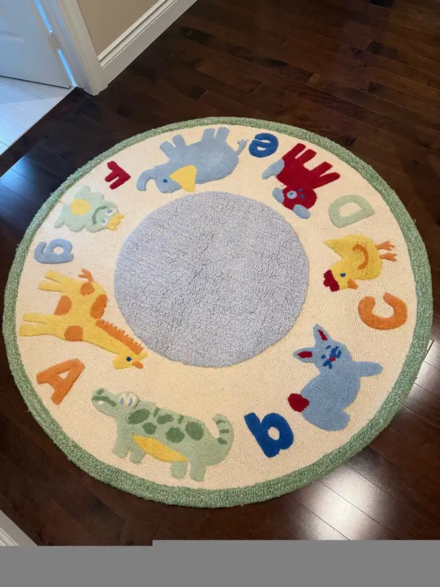 Pottery Barn Kids 5’ Wool Round Rug - Alphabet Soup in Rugs, Carpets & Runners in Markham / York Region - Image 3