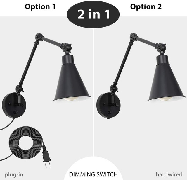 Set of 2 Plug in Wall Light Fixture with Dimmable Switch (NEW) in Indoor Lighting & Fans in Edmonton - Image 4
