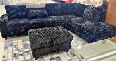 Black Corduroy Sectional Sofa with Ottoman, View more