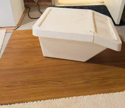 Two Pet Food Storage Containers with Lids . Airtight, stackable. For Dry Dog or Cat food. $8 each OR...