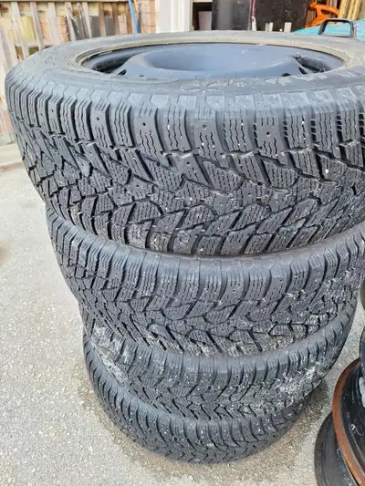 Set of 4 new tires with used steel rims. 235 65 r18 Located in Stayner, ON, L0M 1S0 please call if y...