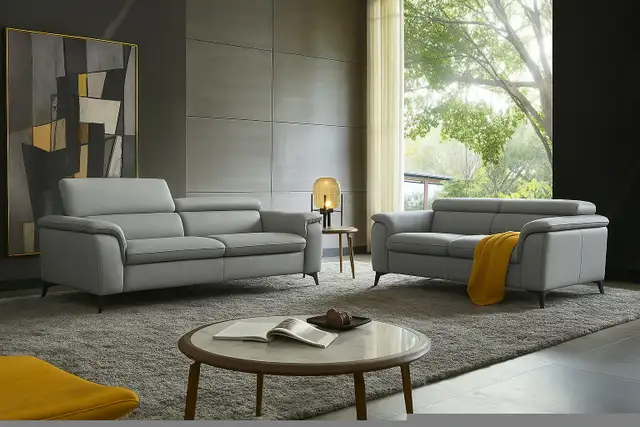 Genuine Real Leather Sofa and Loveseat with Adjustable Headrests in Couches & Futons in Vancouver - Image 4