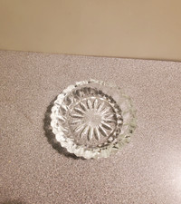 Vintage Clear Cut Glass Ashtray with Starburst Pattern