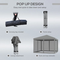 10' x 10' Pop Up Canopy Tent Gazebo with Removable Mesh Sidewall