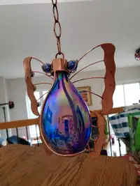 Iridescent Glass Copper Hanging Butterfly Garden Artifact 