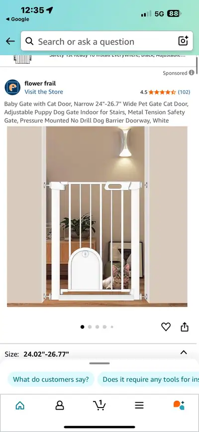 24-26.5” Safety Gate With Pet Door White, View more