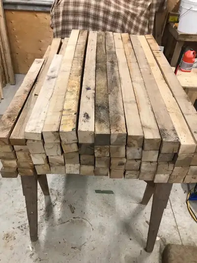 Reclaimed Hardwood lumber. Boards are maple and oak. Nails have been removed. 43- 3”x3”x5 ft 8- 2”x3...