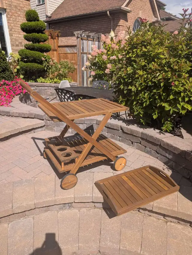Outdoor Teak Serving Cart in Patio & Garden Furniture in Oshawa / Durham Region - Image 3