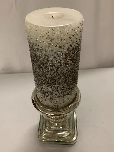 Heavy Silver Metal Candle Holder + Glitter Candle, View more