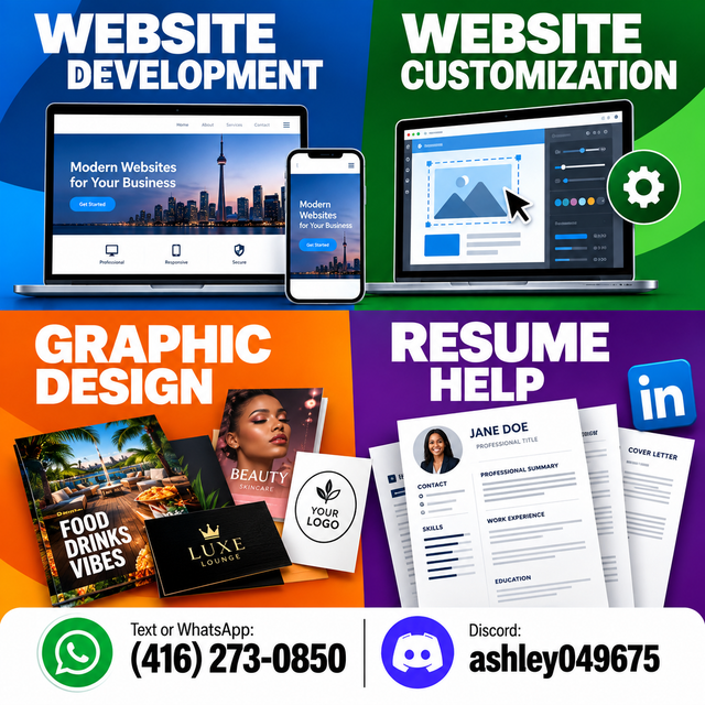 WEBSITE DEVELOPMENT/ CUSTOMIZATION GRAPHICS DESIGN, RESUME HELP