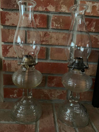 Matching Pair of Glass Oil (kerosene) Lamps