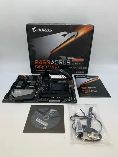 Selling a Gigabyte B450 AORUS PRO WIFI motherboard. Used condition. Comes with: • Motherboard • Orig...