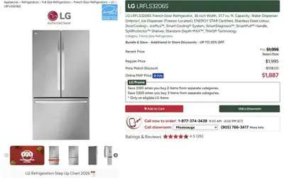 LG refrigerator double French door, View more