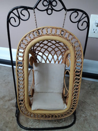 vintage rare rattan wicker doll swing on stand