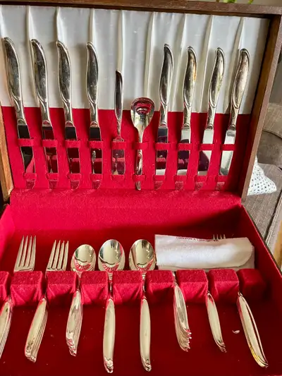 1960’s Roger’s silverware. 8 settings, 42 pieces plus display case. From estate. $200 obo. Would mak...