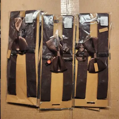Brand new in package Brown Bow Tie and Suspender Set Size Large Buy now for $5.00 each or all 3 for...