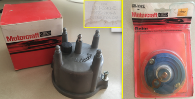 Motorcraft Cap and Rotor for 1980s vintage 2.3L Engine Cap is DH-390-E and rotor is DR-332E. No pers...