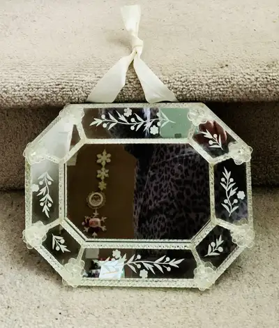 Sweet Little Vintage Inspired Etched Floral Hanging Mirror, View more